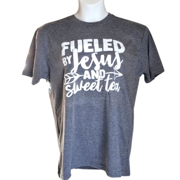 Gildan Tops - Fueled By Jesus and Sweet Tea Graphic Handmade Gray Gildan oversized t shirt